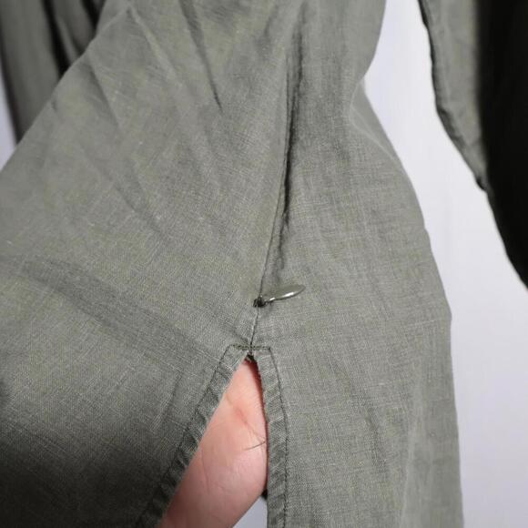 Forest Fairy Green Linen Blend Beaded Top‎ V Neck 3/4 Long Sleeve Boho Woodsy L - Picture 6 of 9